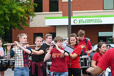 High school band playing flute and drums