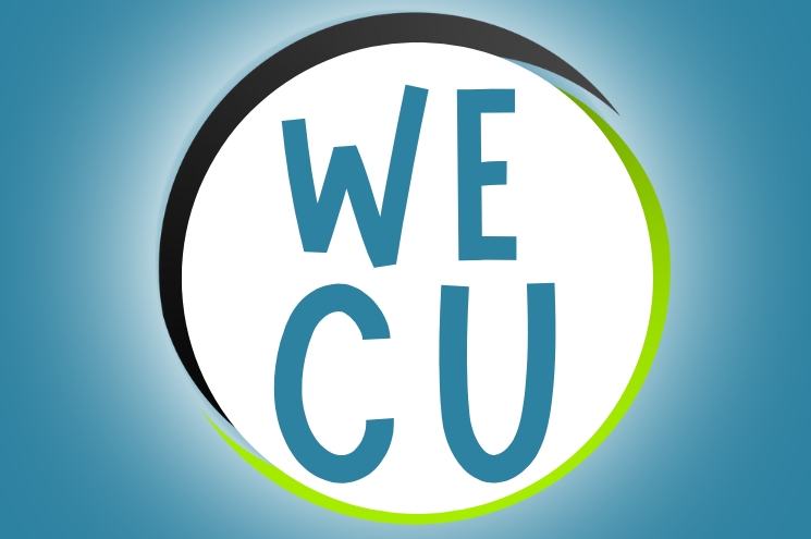WE CU (see you) icon on teal blue background